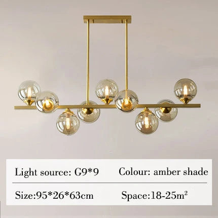 lustre suspendu en cuivre avec boule de verre pour décoration intérieure - vue 8 sur 10