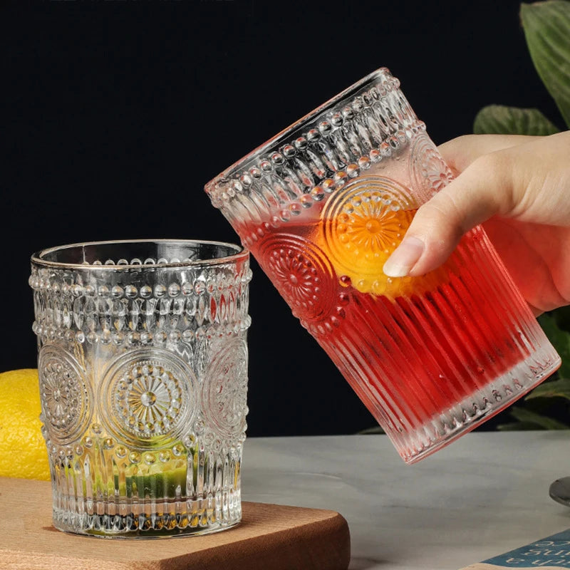 gobelet verre retro relief tournesol style nordique - vue 5 sur 7