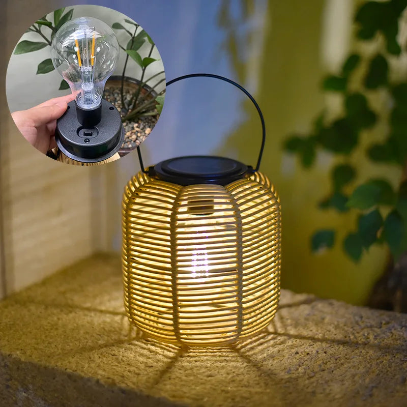 lanterne solaire en rotin pour ambiance extérieure créative - vue 16 sur 23