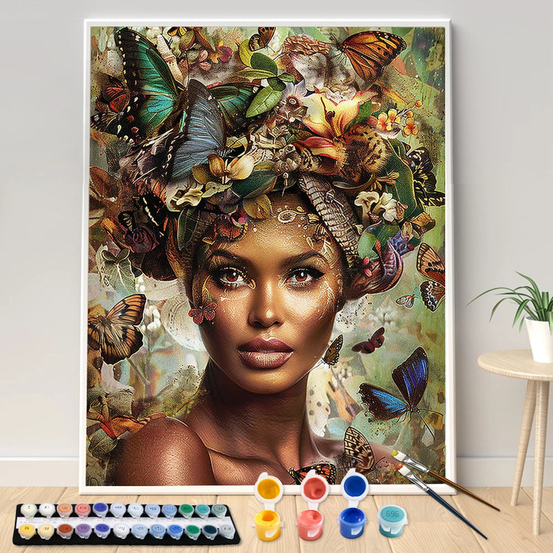 peinture par numéros ethnique fille papillon fleur paysage marin adultes