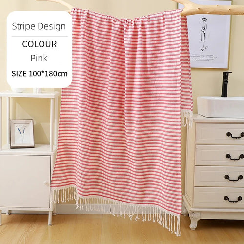 serviette de plage turque extra large rayee frangee