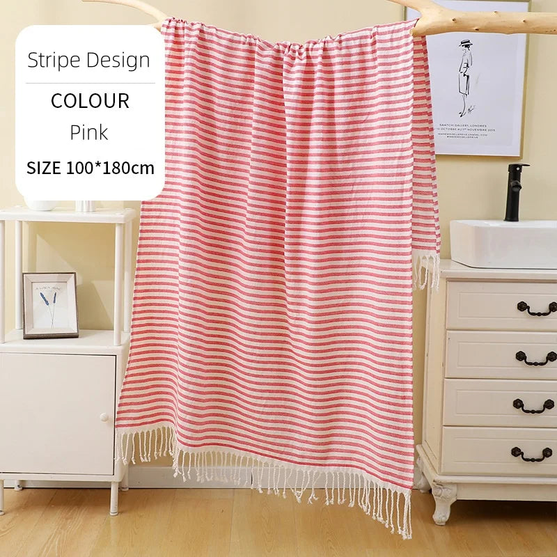 serviette de plage turque extra large rayee frangee