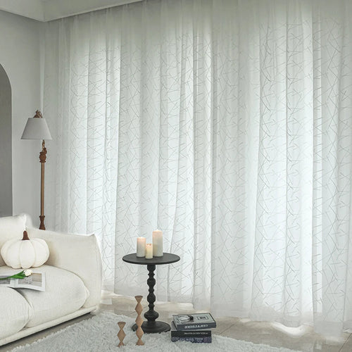 Voilage tulle brodé rayures style élégant pour salon