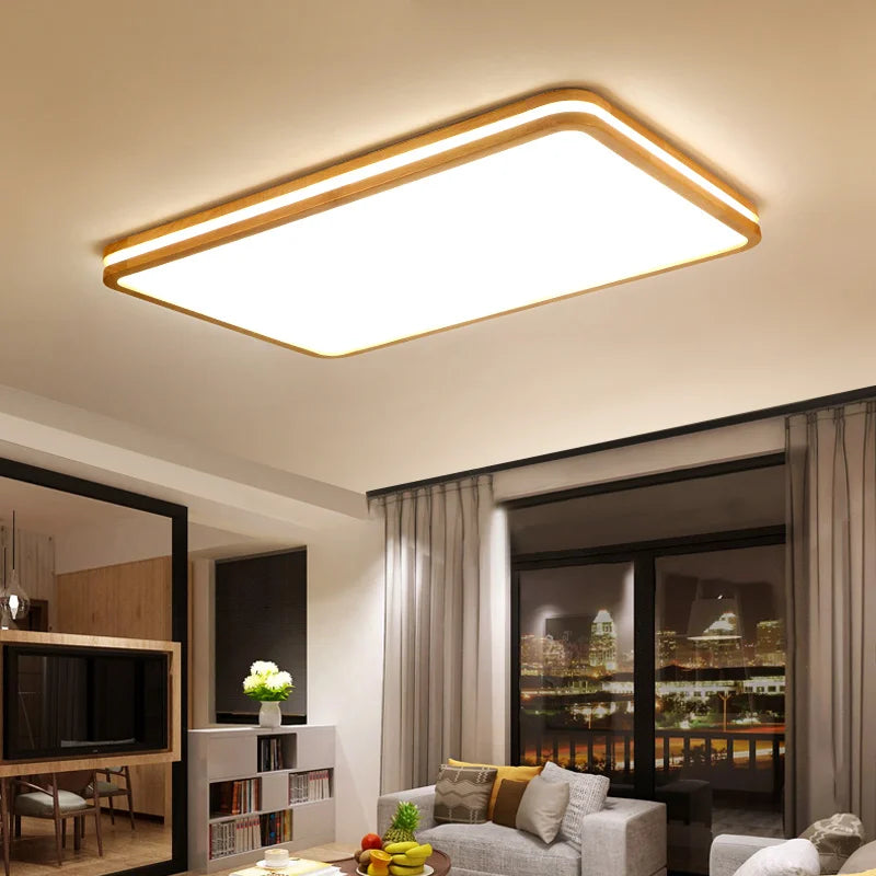 lustre moderne en bois avec télécommande et lumière led - vue 3 sur 12