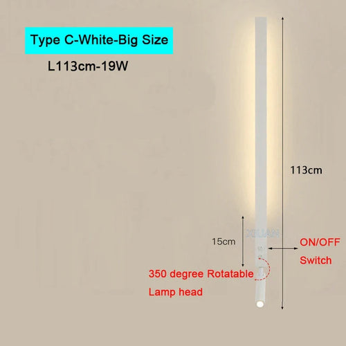Modern Bedroom Living Room Wall Light ON/OFF Switch AC220V Black White Long Wall Lamps with LED Spotlights - vue 15 sur 18