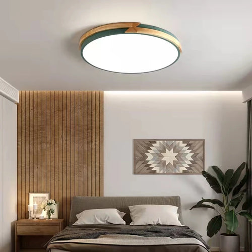 plafonnier led ultra-mince à intensité variable en bois - vue 3 sur 16