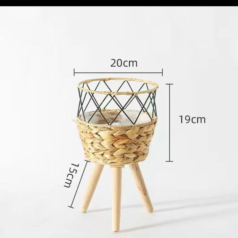 pot en bois tressé pour fleurs et rangement décoratif intérieur