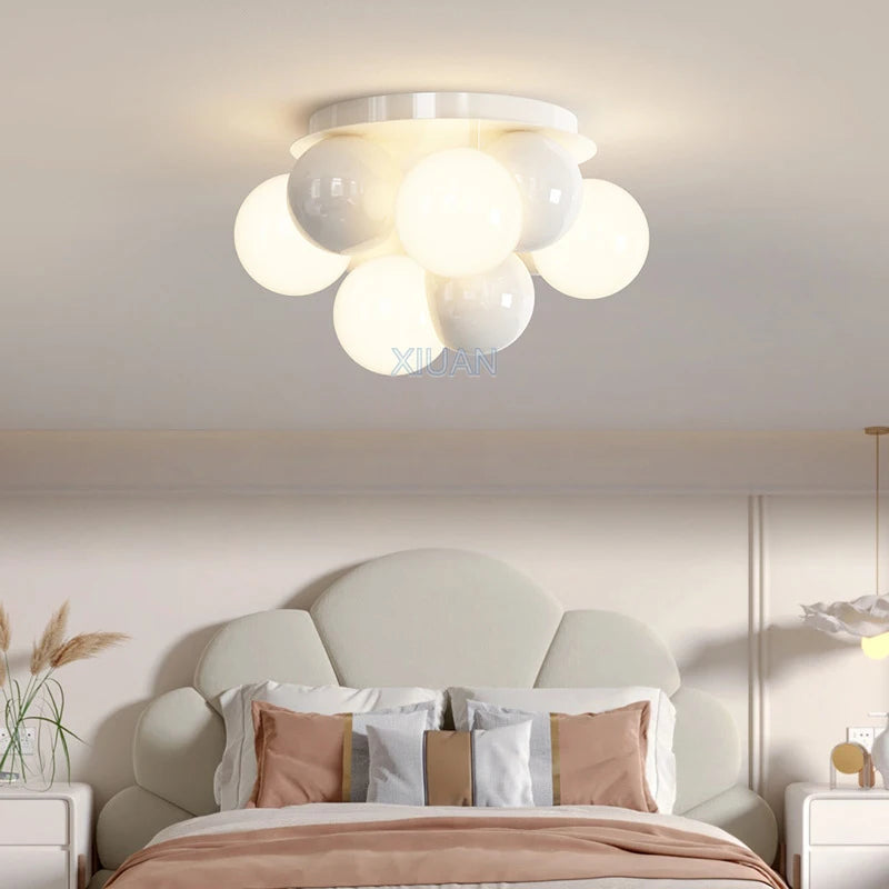 Lustre boule ronde nordique lumière bulle chambre plafonniers LED E27 salon salle à manger lustres pour chambre d'enfant - vue 4 sur 9