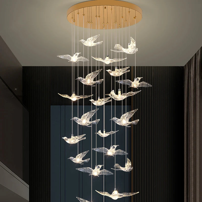 YOULAIKE oiseau design led lustre pour escalier de luxe salon suspendu luminaire couloir longue spirale acrylique lampes