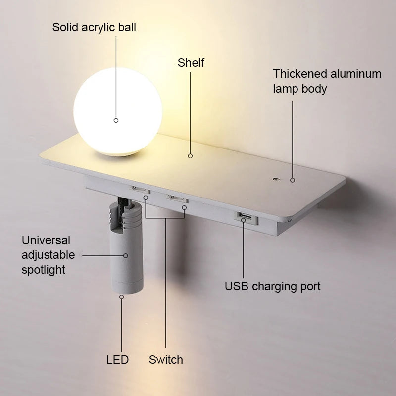 lampe de chevet moderne led avec interrupteur et usb