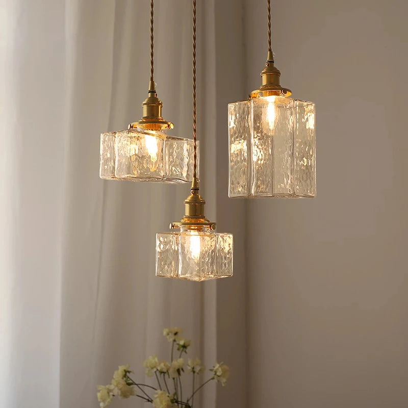 Rétro carré en verre pot suspension Vintage lampe à LED abat-jour lustre pour salle à manger chambre Table de chevet éclairage créatif