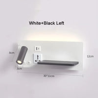 lampe de chevet murale avec chargement sans fil usb type-c et projecteur rotatif