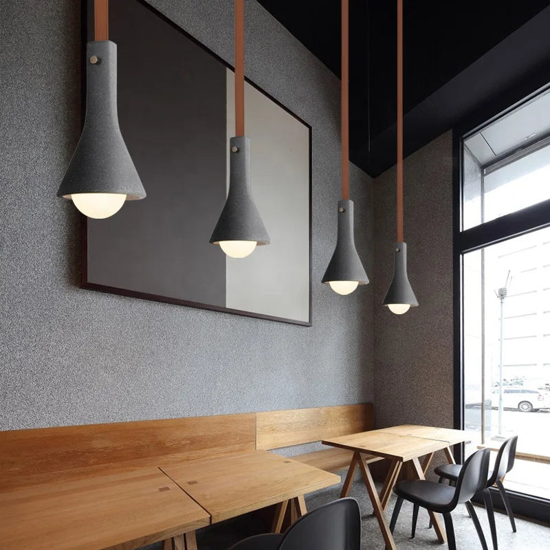 suspension industrielle en cuir et ciment rétro décoratif - vue 5 sur 17