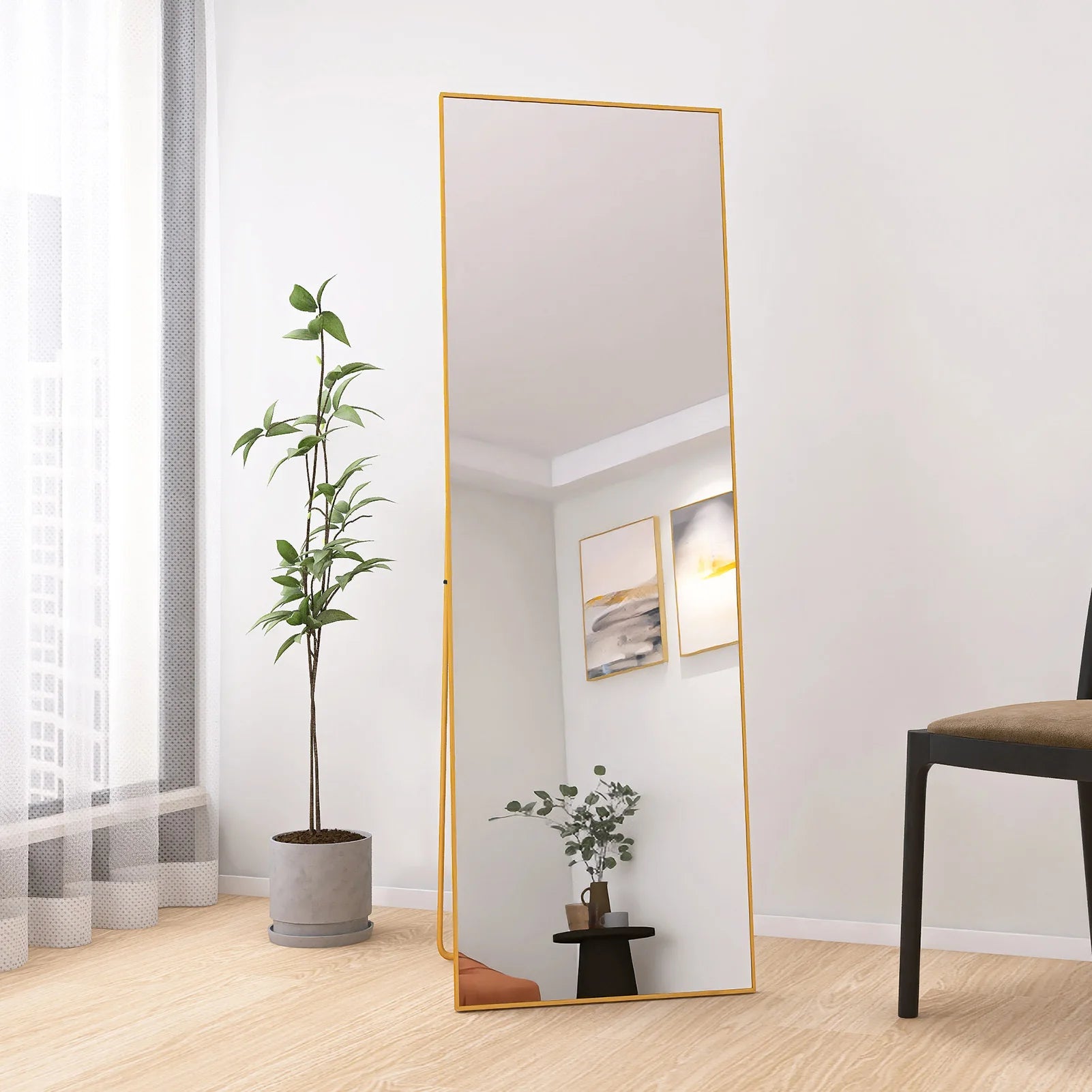 miroir cosmétique en verre trempé avec cadre en aluminium doré - vue 8 sur 7