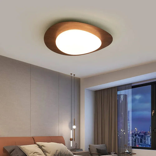 plafonnier led en bois nordique acrylique avec galets noyer - vue 5 sur 12