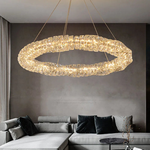 lustre Or Dimmable anneau lumière intérieur maison chambre salle à manger salon plafond moderne luxe cristal LED