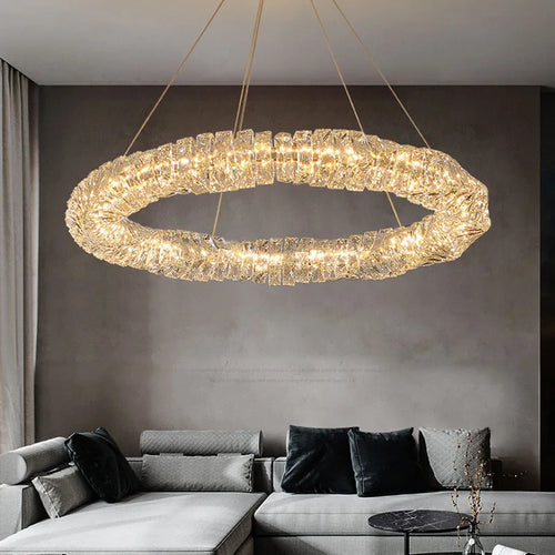 Or Dimmable anneau lumière intérieur maison chambre salle à manger salon plafond lustre moderne luxe cristal suspension LED lumières