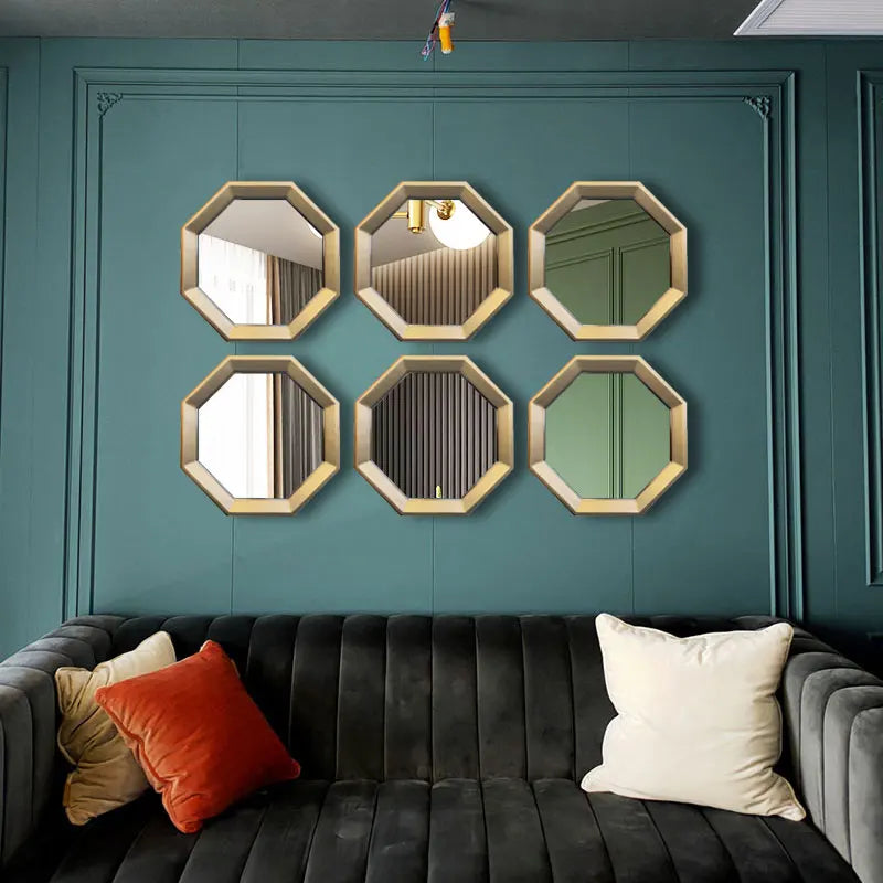 miroir octogonal décoratif imitation métal pour cheminée - vue 5 sur 10