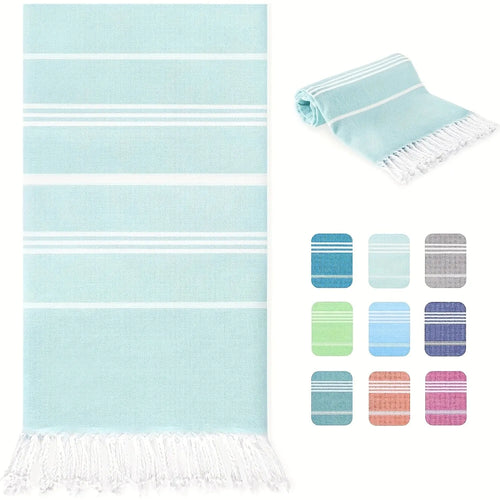 Serviette de plage turque rayée pompons séchage rapide