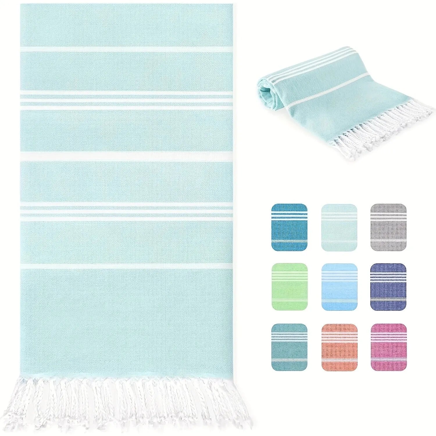 serviette de plage turque rayures anti sable rapide - vue 2 sur 7