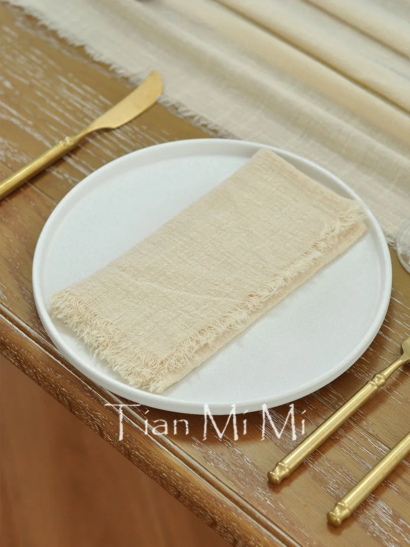 Chemin de table coton gaze retro boho beige - vue 7 sur 7