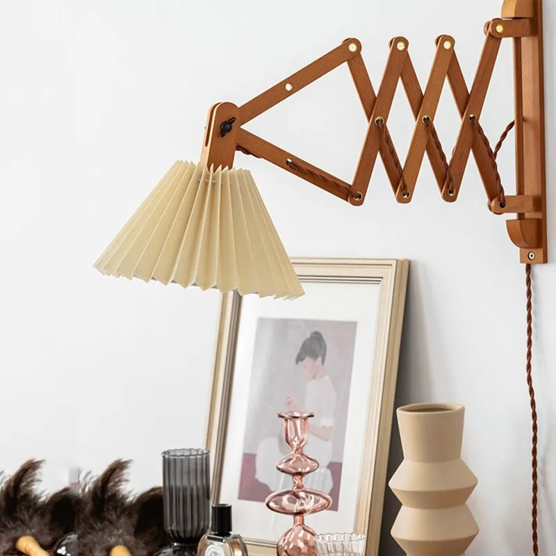Sax applique moderne télescopique led lampe en bois salon japonais bras long créatif chambre chevet décoration maison lumière