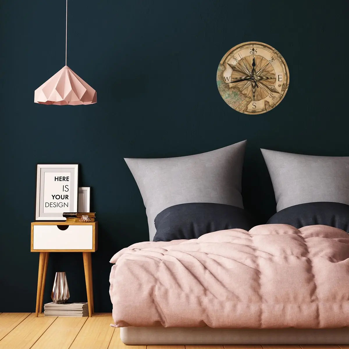 horloge murale boussole nautique décoration ronde essentielle - vue 5 sur 7