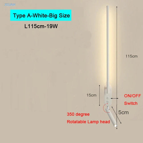 Modern Bedroom Living Room Wall Light ON/OFF Switch AC220V Black White Long Wall Lamps with LED Spotlights - vue 10 sur 18