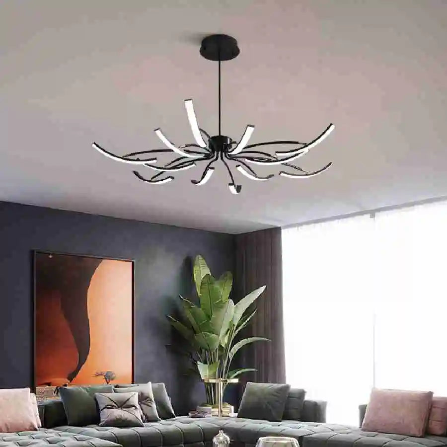 Black Chandelier Iron Dimmable Lamp Design, Suitable For Bedrooms, Living Rooms, Dining Rooms, Kitchens, Adjustable Chandeliers - vue 5 sur 14