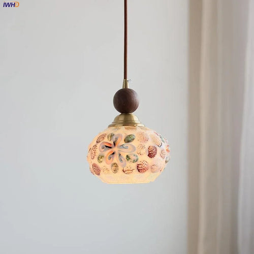 suspension en verre coloré avec fil de bois réglable moderne - vue 2 sur 25