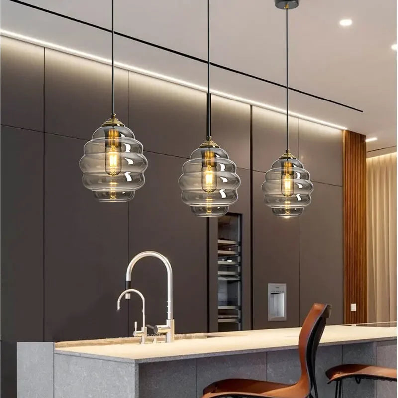 lustre moderne en verre pour cuisine et restaurant - vue 4 sur 15