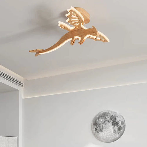 lustre dinosaure en bois pour chambre enfant et salle de jeux - vue 3 sur 7