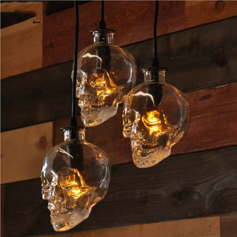 suspension loft américain rétro led crâne bouteille vin décoration café - vue 4 sur 9
