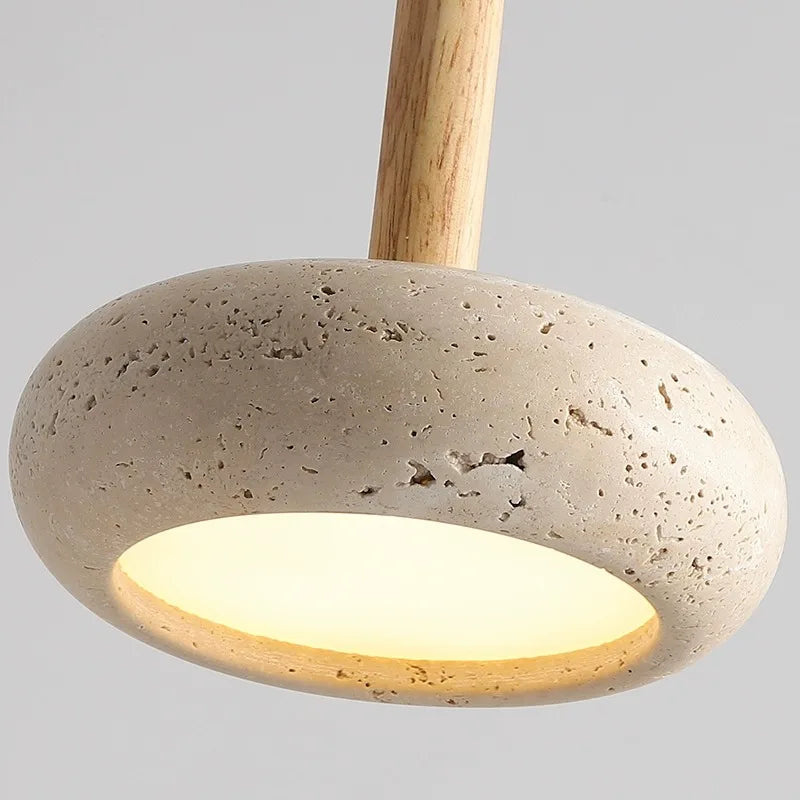 Suspension LED en pierre et bois moderne chevet japonais - vue 6 sur 7
