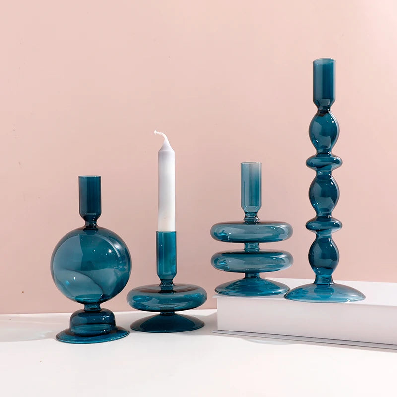 bougeoir en verre décoratif à rayures coniques pour événements festifs - vue 3 sur 30