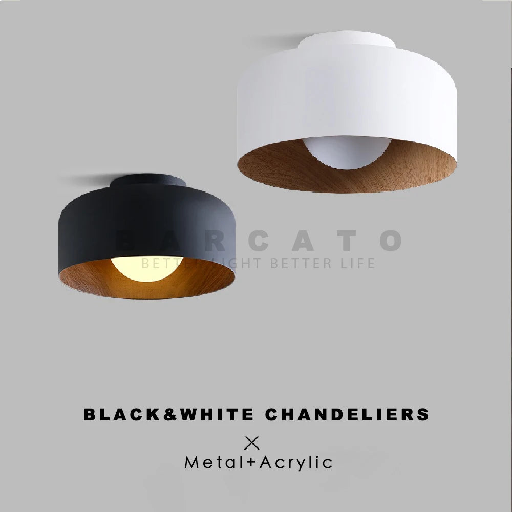 plafonnier Nordique moderne noyer bois Texture Led pour chambre salon cuisine étude allée balcon rond G9 lustre lumière - vue 5 sur 8