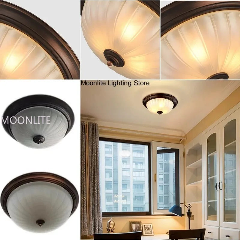 Plafonnier rond or/noir/Bronze plafonnier verre dépoli pour couloir salon cuisine LED lumineuse éclairage 110/220V