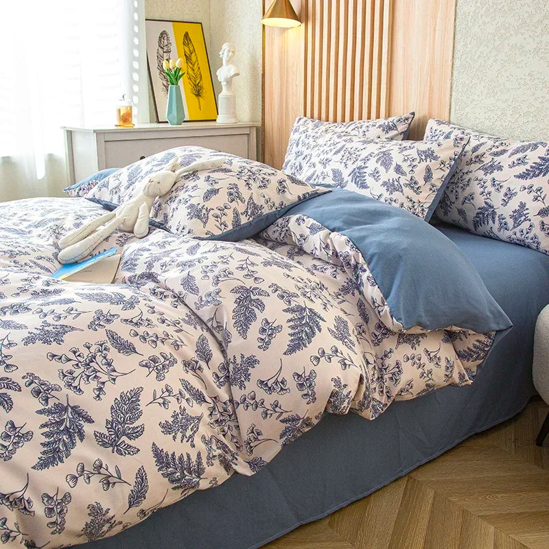 housse de couette imprimée fleurs en coton lavé