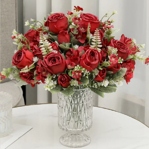 bouquet de roses artificielles en soie pour décoration intérieure - vue 4 sur 10