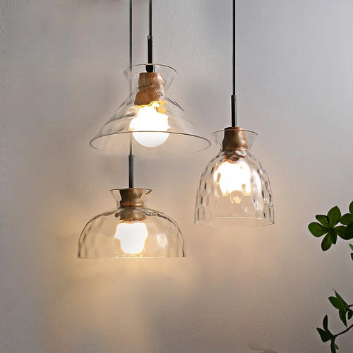 Lamp Mini Pendant Lighting With Handblown Clear Hammered Glass Shade, Adjustable Cord Ceiling Light Fixture For Kitchen Island - vue 2 sur 9