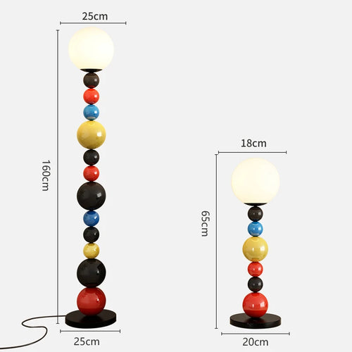 lampadaire moderne à perles colorées et abat-jour en verre - vue 6 sur 9
