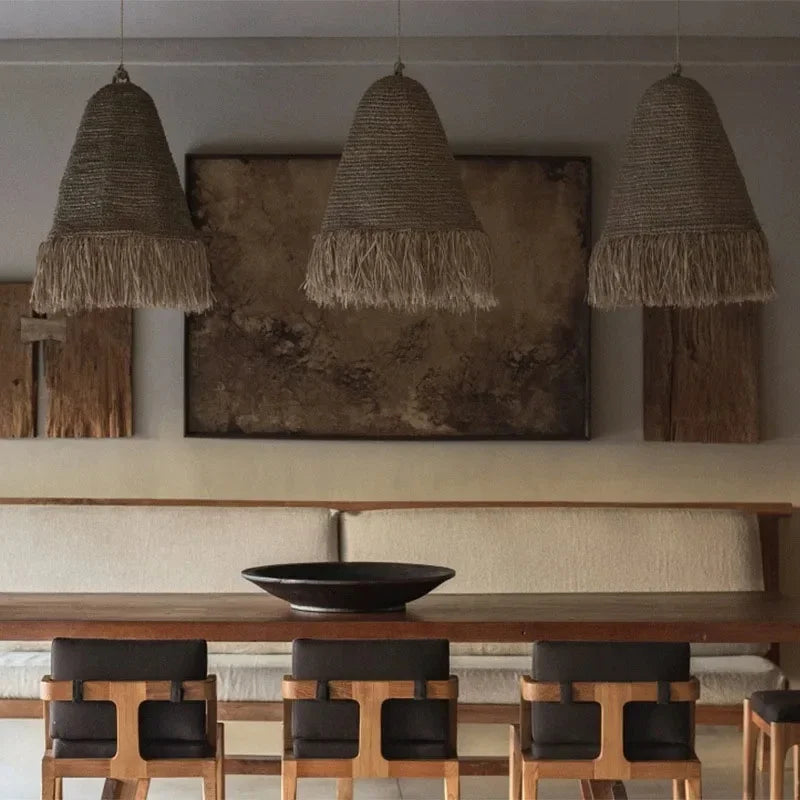 suspension en rotin rétro style wabi sabi pour décoration intérieure - vue 4 sur 11