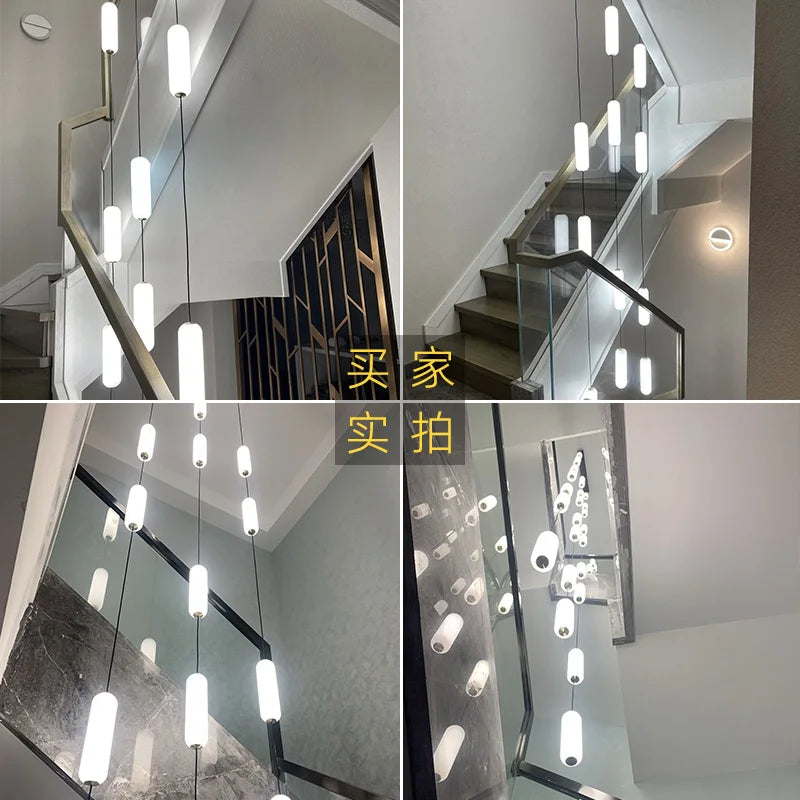 lustre led nordique pour escalier duplex penthouse villa - vue 5 sur 21