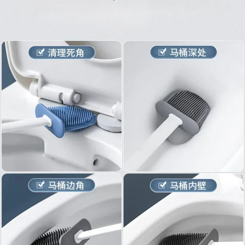 ensemble brosse toilette silicone avec support mural accessoires nettoyage - vue 6 sur 8
