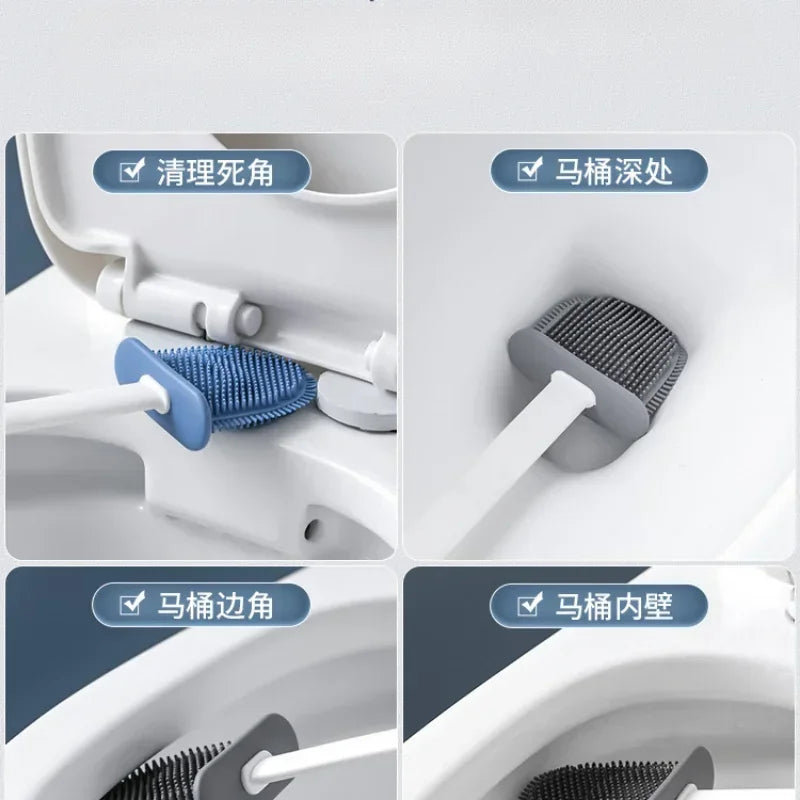 ensemble brosse de toilette silicone avec support mural pour salle de bain