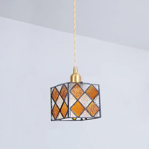 plafonnier cube style tiffany en verre teinté décoration intérieure - vue 6 sur 9