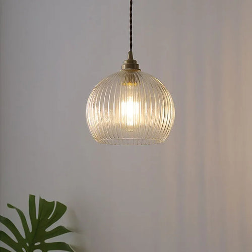 Nordique LED verre suspension lait blanc rayé boule suspendus lumières rétro cuivre salon décor luminaire chambre LED Luminai