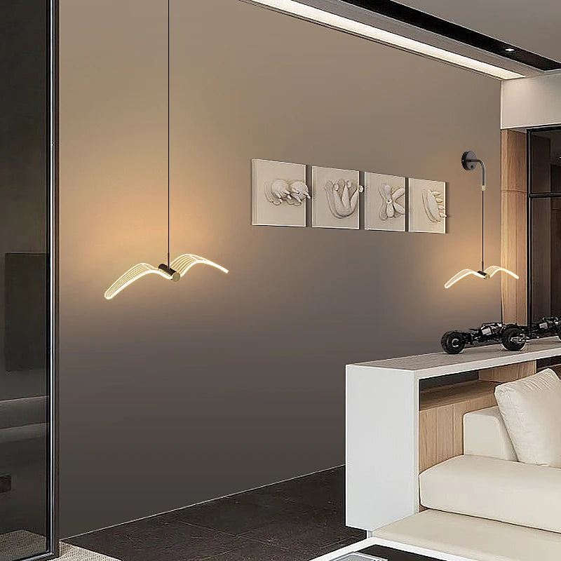 Led mouette suspension lumières chambre chevet fond tenture murale lampes pour plafond créatif décor à la maison Suspension Luminaire