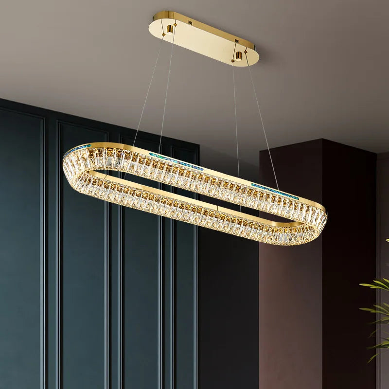 lustre moderne en cristal et cuivre trois couches éclairage intérieur - vue 4 sur 14