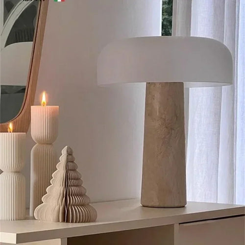lampe à poser en travertin naturel design créatif champignon décoratif - vue 3 sur 7